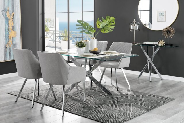 Leonardo Glass and Chrome Dining Table & 4 Falun Silver Leg Chairs - image 1