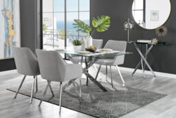 Leonardo Glass and Chrome Dining Table & 4 Falun Silver Leg Chairs - thumbnail 1