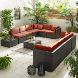 Orlando Brown Rattan & Orange 10 Seat Modular Garden Sofa