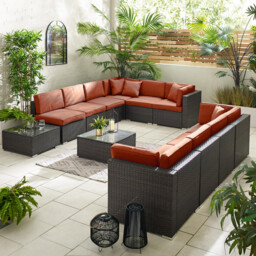 Orlando Brown Rattan & Orange 10 Seat Modular Garden Sofa - thumbnail 1