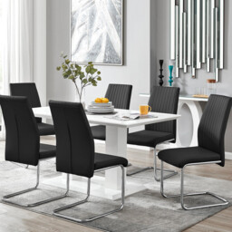 Imperia White High Gloss Dining Table And 6 Lorenzo Dining Chairs Set - thumbnail 2