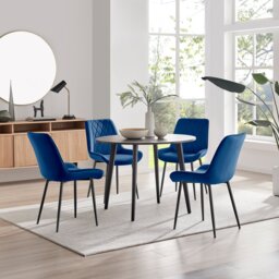 Koko Walnut Effect Round Dining Table & 4 Pesaro Black Leg Chairs