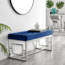 Cambridge Modern Navy Blue Velvet & Silver Metal Bench - thumbnail 1