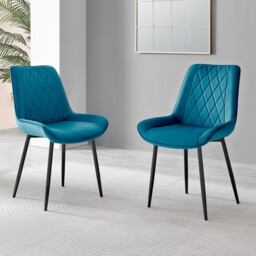 2x Pesaro Blue Velvet Dining Chairs Black Legs - thumbnail 2