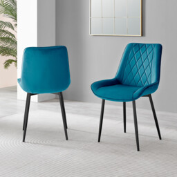 2x Pesaro Blue Velvet Dining Chairs Black Legs - thumbnail 3