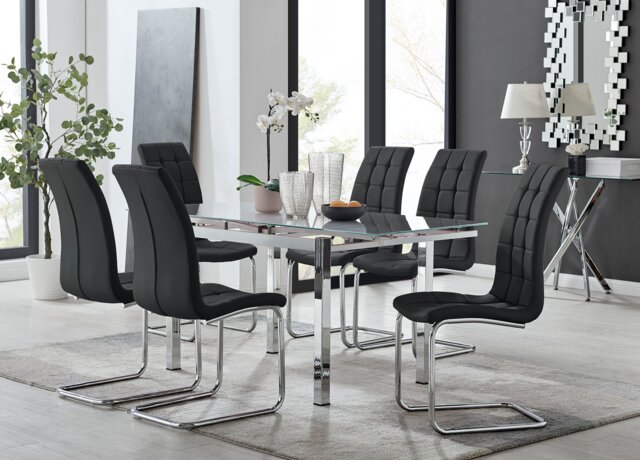 Enna White Glass Extending Dining Table and 6 Murano Chairs - image 1