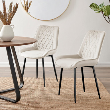 2x Pesaro Cream Velvet Dining Chairs Black Legs - image 1