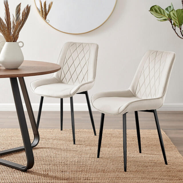 2x Pesaro Cream Velvet Dining Chairs Black Legs - image 1