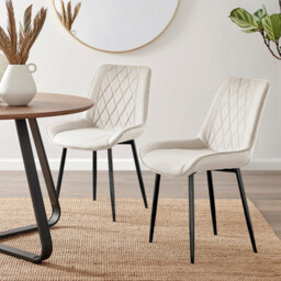 2x Pesaro Cream Velvet Dining Chairs Black Legs - thumbnail 1