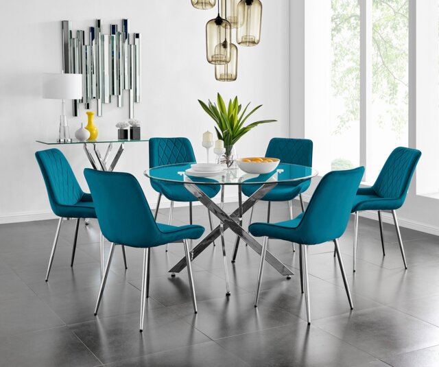 Novara 120cm Round Dining Table and 6 Pesaro Silver Leg Chairs - image 1