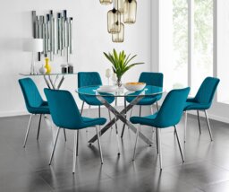 Novara 120cm Round Dining Table and 6 Pesaro Silver Leg Chairs
