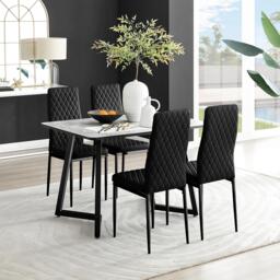 Carson White Marble Effect Dining Table & 4 Velvet Milan Black Leg Chairs - thumbnail 1