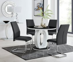 Giovani High Gloss And Glass 100cm Round Dining Table And 4 Lorenzo Chairs Set - thumbnail 1