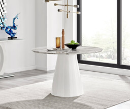 Palma White Marble Effect Round Dining Table & 4 Calla Silver Leg Chairs - thumbnail 4