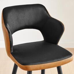 Furniturebox 2x Kai Black Velvet & Tan Counter Stools, Faux Leather in Black/Tan - Size: 46x93x51 cm - thumbnail 3