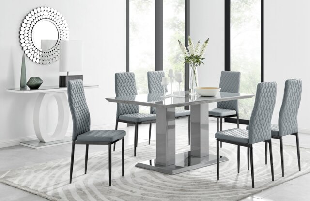 Imperia 6 Grey Dining Table and 6 Milan Black Leg Chairs - image 1