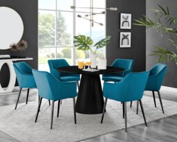 Palma Black Semi Gloss Round Dining Table & 6 Calla Black Leg Chairs - thumbnail 1