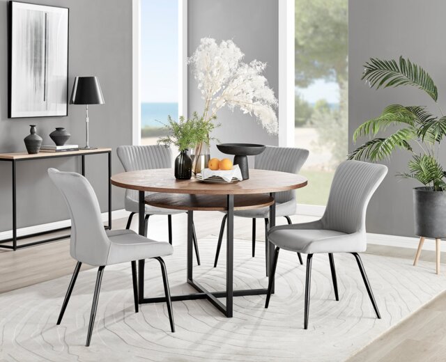 Adley Brown Wood Storage Dining Table & 4 Nora Black Leg Chairs - image 1