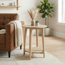Tacoma Round White Oak Wood Side Table - thumbnail 1