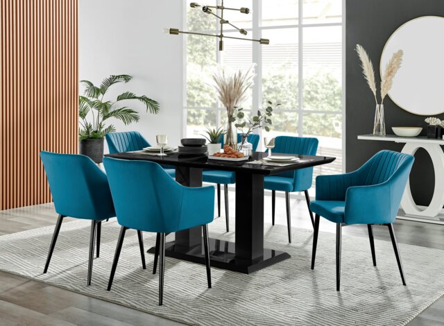 Imperia High Gloss Black Dining Table & 6 Calla Black Leg Chairs - image 1