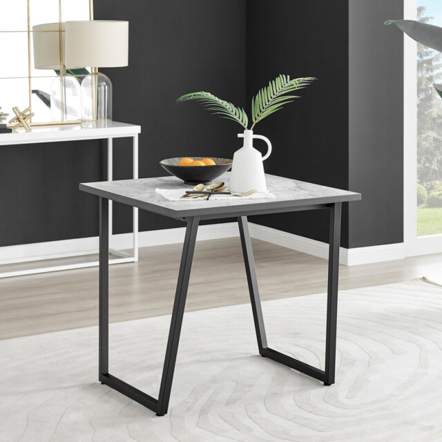 Carson Square White Marble Effect and Black Metal 2 Seater Dining Table - image 1