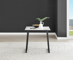 Carson Square White Marble Effect and Black Metal 2 Seater Dining Table - thumbnail 2