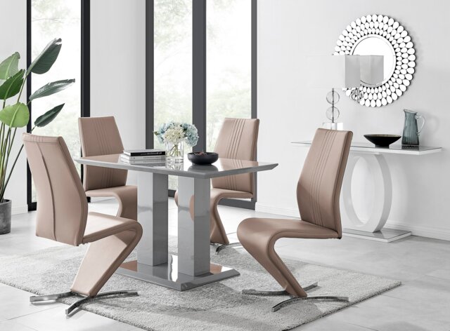 Imperia 4 Modern Grey High Gloss Dining Table And 4 Willow Chairs Set - image 1