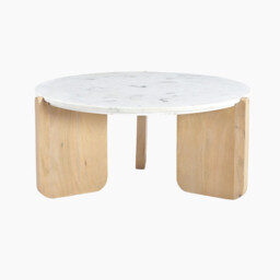 Solia Round White Oak Wood & Marble Coffee Table - thumbnail 3
