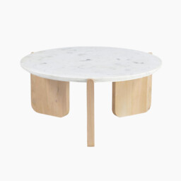Solia Round White Oak Wood & Marble Coffee Table - thumbnail 2