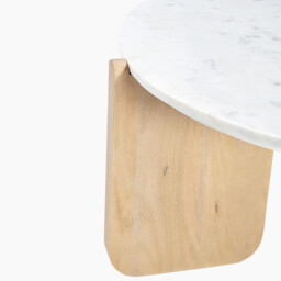 Solia Round White Oak Wood & Marble Coffee Table - thumbnail 4