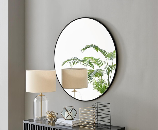 Emma Black Large Round Wall Mirror 100cm - image 1