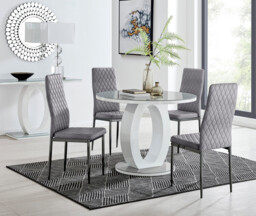 Giovani Round Grey 100cm Table and 4 Velvet Milan Black Leg Chairs - thumbnail 2