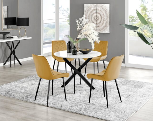 Novara White Gloss Black Leg Round Dining Table & 4 Pesaro Black Leg Chairs - image 1