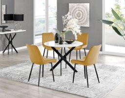 Novara White Gloss Black Leg Round Dining Table & 4 Pesaro Black Leg Chairs - thumbnail 1