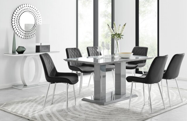 Imperia 6 Grey Dining Table and 6 Pesaro Silver Leg Chairs - image 1