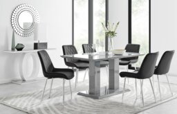Imperia 6 Grey Dining Table and 6 Pesaro Silver Leg Chairs