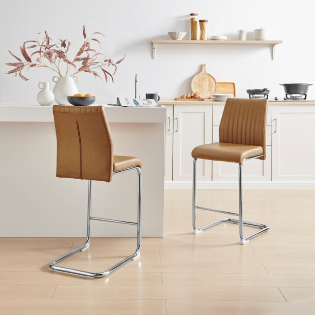 2x Lorenzo Tan Faux Leather Counter Stools - image 1