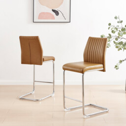 2x Lorenzo Tan Faux Leather Counter Stools - thumbnail 3