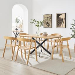 Leonardo Oak Veneer Dining Table & 6 Oak Masa Chairs - thumbnail 1