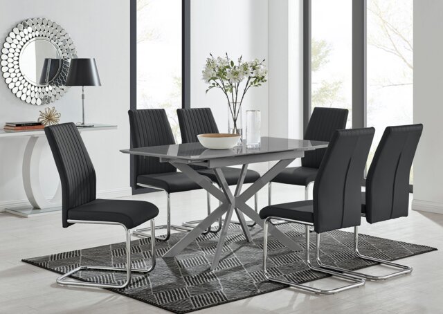Lira 100cm Grey Metal Extending Dining Table & 6 Lorenzo Chairs - image 1