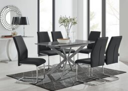 Lira 100cm Grey Metal Extending Dining Table & 6 Lorenzo Chairs - thumbnail 1