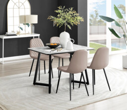 Carson White Marble Effect Dining Table & 4 Corona Black Leg Chairs - thumbnail 3