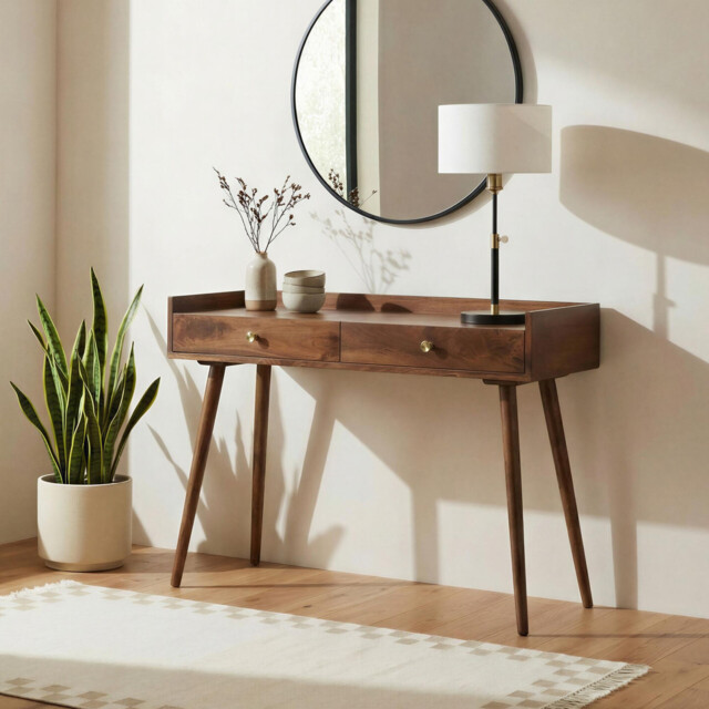 Vinson Rectangle Walnut Wood 2 Drawer Console Table - image 1