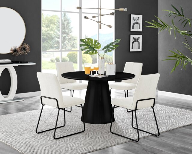 Palma Black Semi Gloss Round Dining Table & 4 Halle Black Leg Chairs - image 1