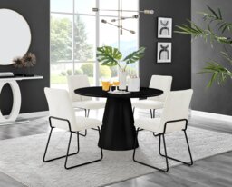 Palma Black Semi Gloss Round Dining Table & 4 Halle Black Leg Chairs
