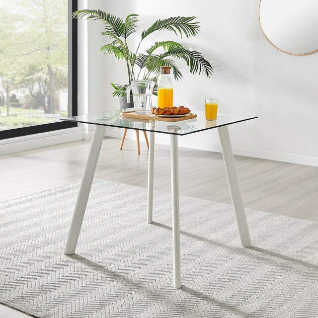Seattle Square Glass and White Metal 2-4 Seater Dining Table - image 1