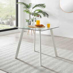 Seattle Square Glass and White Metal 2-4 Seater Dining Table - thumbnail 1