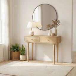 Everest Rectangle White Oak Wood 2 Drawer Console Table - thumbnail 1