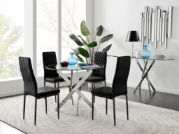 Novara 100cm Round Dining Table and 4 Velvet Milan Black Leg Chairs - thumbnail 1