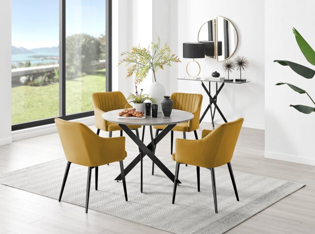 Novara Grey Concrete Effect Black Leg Round Dining Table & 4 Calla Black Leg Chairs - image 1